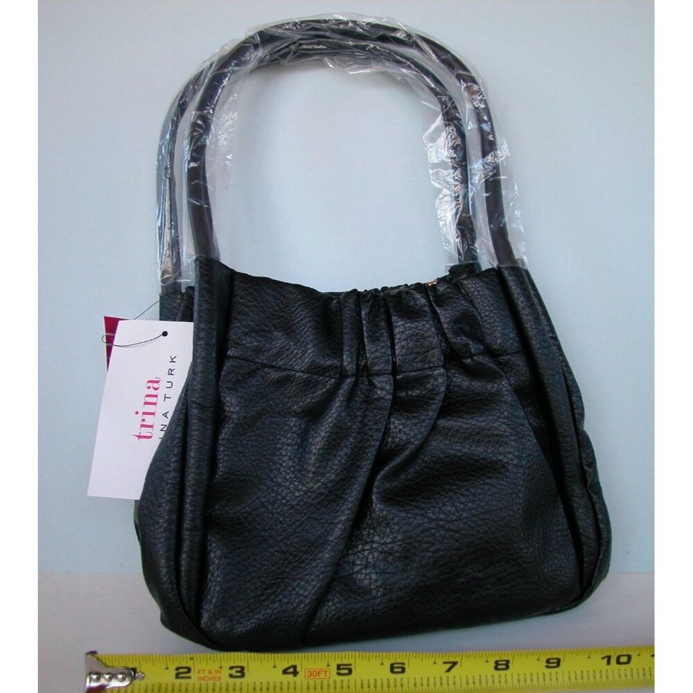 Trina Turk Black Leather Double Handle Tote With Magnetic Closure & Interior Poc
